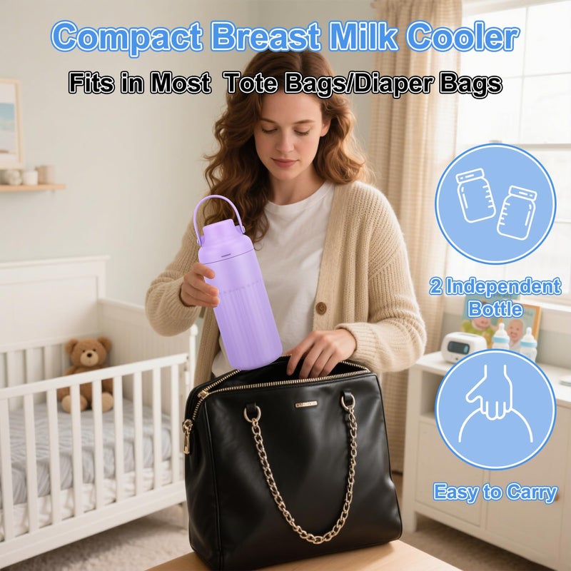 iMMDOKIN Compact Breast Milk Cooler Bottle, 12oz Portable Breastmilk Cooler with 2 Storage Bottles, 30H Cold Storage Breast Milk Chiller for Travel & Outdoor Use, Leakproof Reusable for Breastfeeding Moms - Image 2